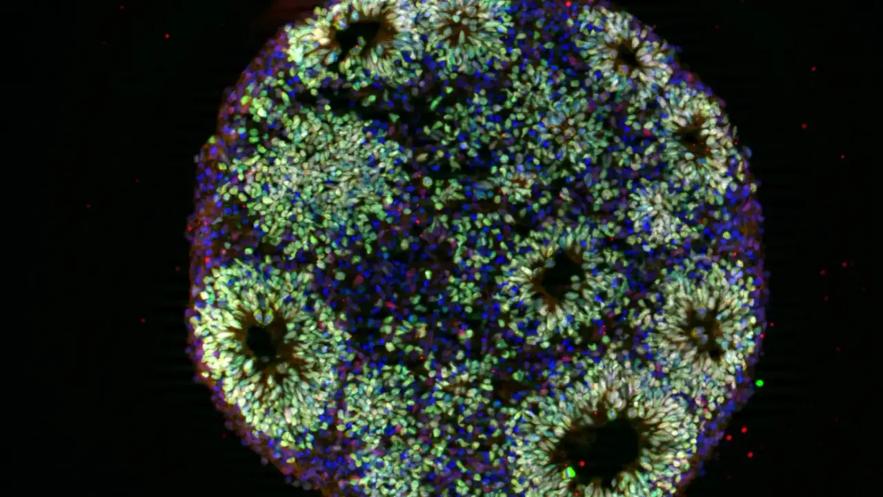 Imagen microscópica de un organoide cerebral